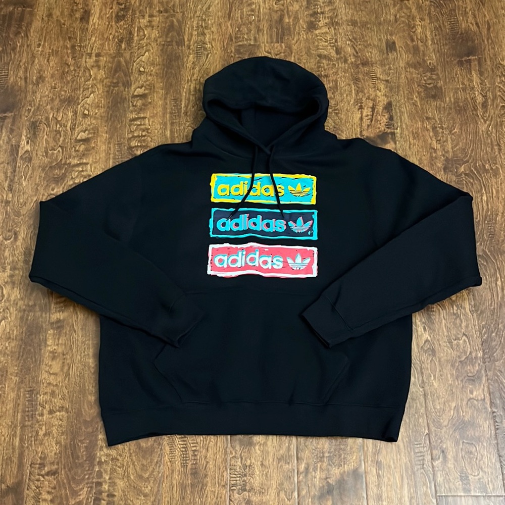 NWOT: adidas Black Hoodie with Multicolor Logo